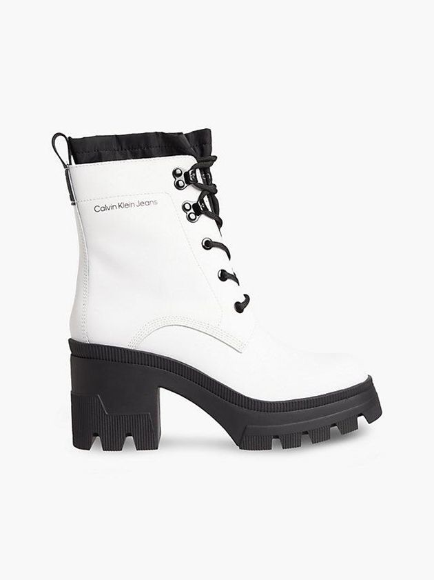 Calvin Klein USA Leather Chunky Heeled Womens Boots White 0942173-TJ